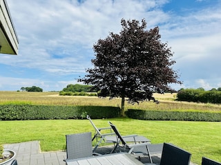 Blick über die Felder bis zur Ostsee