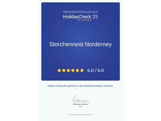 Weiterempfohlen auf HolidayCheck2025 mit 6 von 6