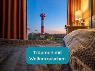 Blick auf den Leuchtturm vom Schlafzimmer