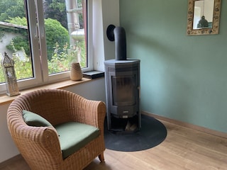 The fireplace provides pleasant warmth on cool days