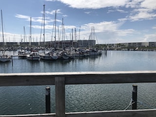 Blick von der Terrasse in den Hafen