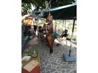 Trout smoking with guests in January