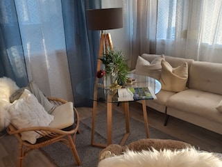 helles Wohnzimmer mit Sofa (ausklappbar)