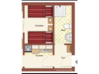 Bad, Küche, Schlafzimmer