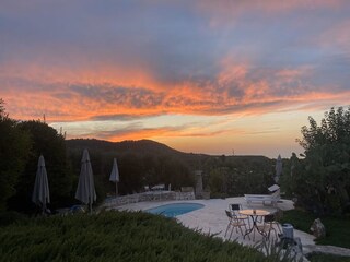 Pool area in the evening