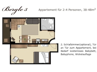 Grundriss Untergeschoß mit 2.Doppelzimmer
