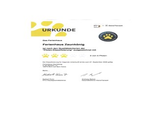 3-Pfoten-Zertifikat für hundefreundliche Unterkunft