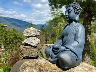 Meditative tranquility with a view of the Alps