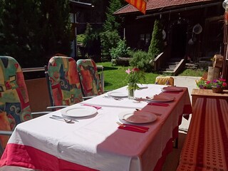 Dining in front of the house