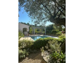 Blick auf den Pool und die Lounge-Ecke