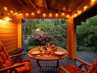 die überdachte Terrasse lädt zum Verweilen ein