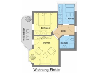 Wohnung Fichte 50 qm mit Traumbalkon