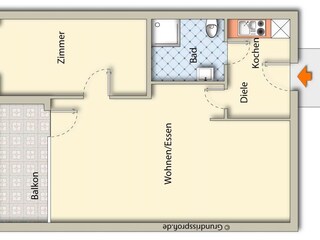 Grundriss des Appartements 229 für bis zu 4 Persomen