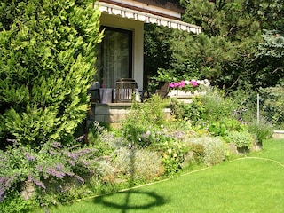 Terrasse mit Abgang in den Garten