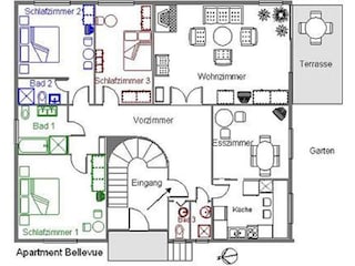 Apartment BELLEVUE für 4-6 (8) Personen Parterre