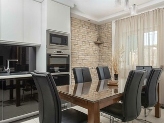 A spacious dining area for eight people