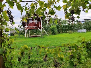 Fantastisches Spielhäuschen mit Sandkiste darunter