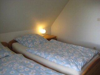 Schlafzimmer mit zusammenstehenden Betten
