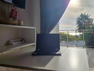 mit Ausblick auf Meer und Palmen