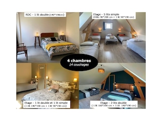 4 bedrooms, with 10 bed