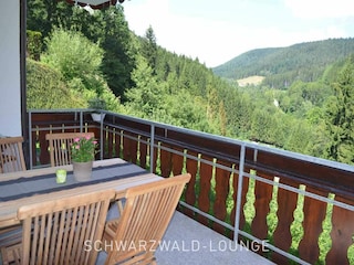 Balkon mit Talblick und Holzterrasse