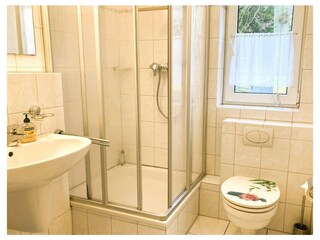 Das Bad mit Dusche und WC.