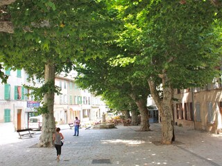 Schattiger Dorfplatz mit 5 Restaurants und Cafés