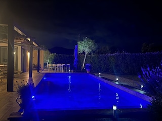 Pool-Garten - Bäume und Terrassen romantisch beleuchtet