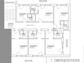 1. Stock mit 5 Doppelzimmern und 1 Einzelzimmer
