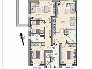 Grundriss 1. OG Wohnung 103 + 104