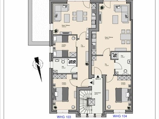 Grundriss 1. OG Wohnung 103 + 104