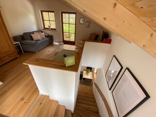 Blick vom Wohn- Schlafbereich auf unteren Bereich