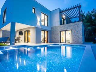 heated pool at night