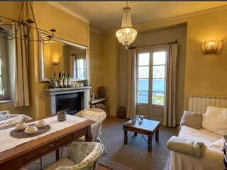 Helles Wohn-/ Esszimmer mit Kamin und SAT-TV