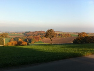 Fernblick vom Strohballenhaus im Herbst