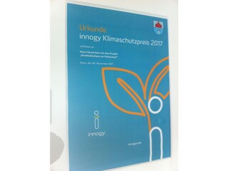 Urkunde über den Klimaschutzpreis 2017 von Innogy