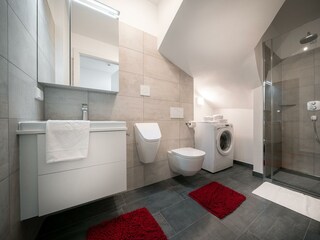 Badezimmer mit Regendusche,Waschmaschine & Pissoir