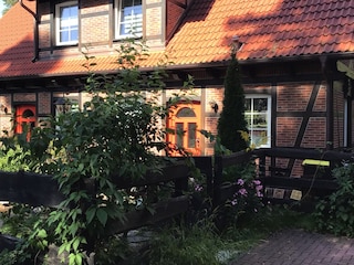 Frontansicht Haus mit Parkplatz und Eingang