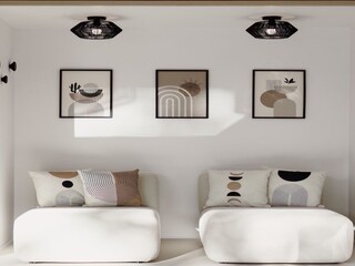 Designer sofas in the living area of Villa Amoreta