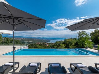 Sonnenliegen, Sonnenschirme neben privatem Pool,Villa