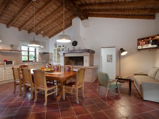 Living and dining area with a kitchen in Istrian villa
