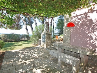 Covered stone terrace