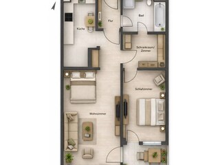 Grundriss großes 3-Raum-Apartment
