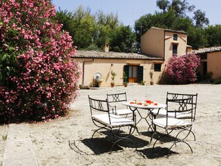 Outdoor seating in the courtyard