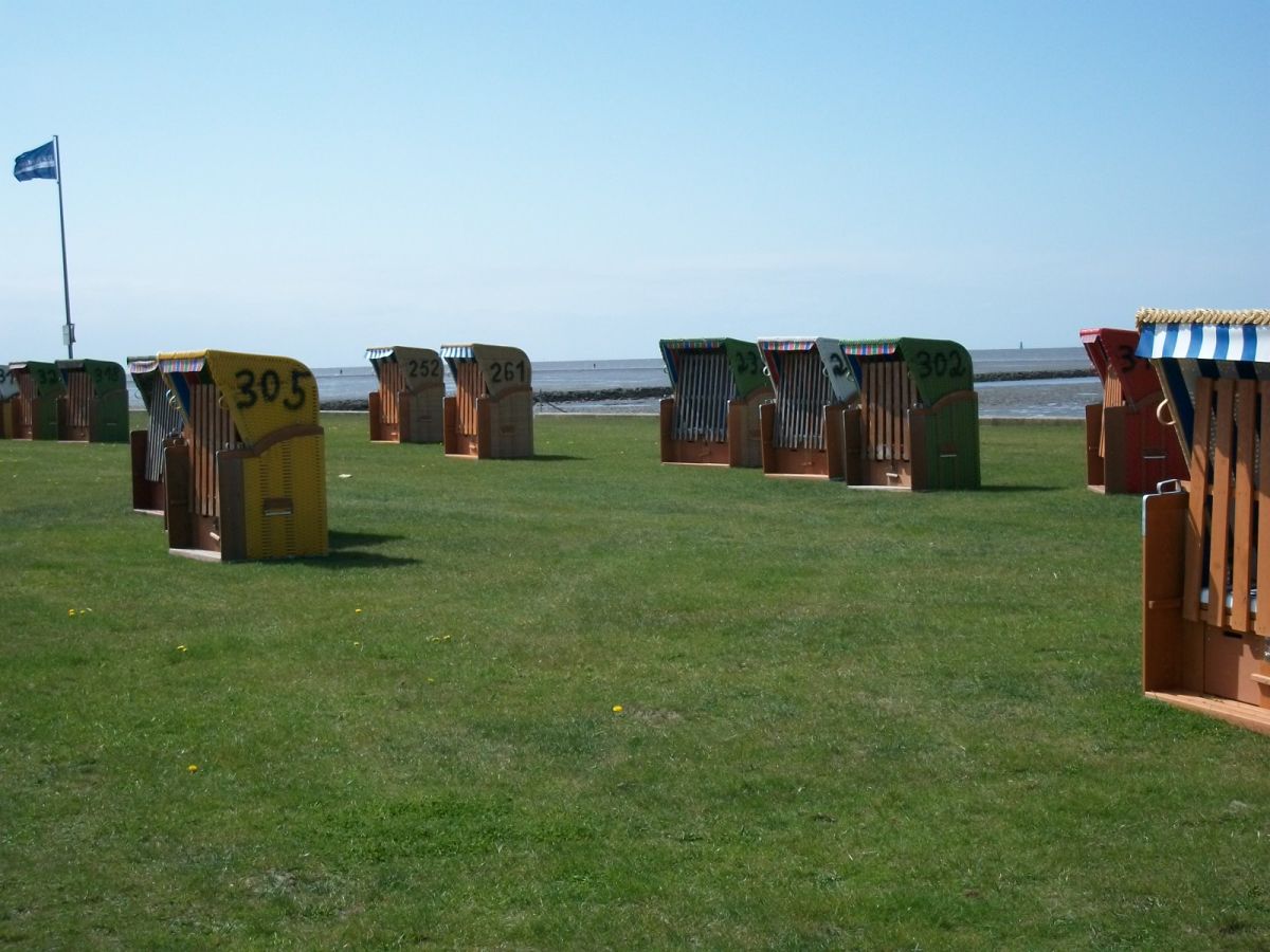 Dorums Grünbadestrand mit Strandkörben