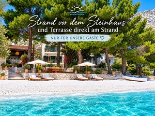 Terrasse direkt am Strand im Steinhaus