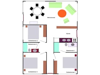 3 Schlafzimmer, 2 Bäder, Küche, großer Wohn-/Essraum