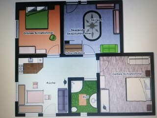 Grundriss der Wohnung  mit angrenzendem Schiraum