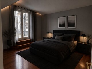 Schlafzimmer mit Zugang zum Balkon und Bad en Suite