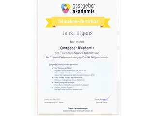 Zertifikat März 2017 Gastgeber-Akademie